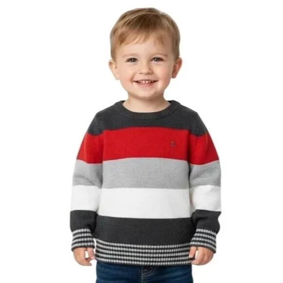 Esprit Kids Toddler Rusty Red Block Striped Crew Neck Pullover Knit Sweater 4T - Picture 1 of 12